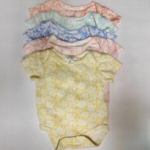 🌼 5 Newborn Onesies : Girls Floral Colorful Short Sleeve Bodysuits Cotton Baby